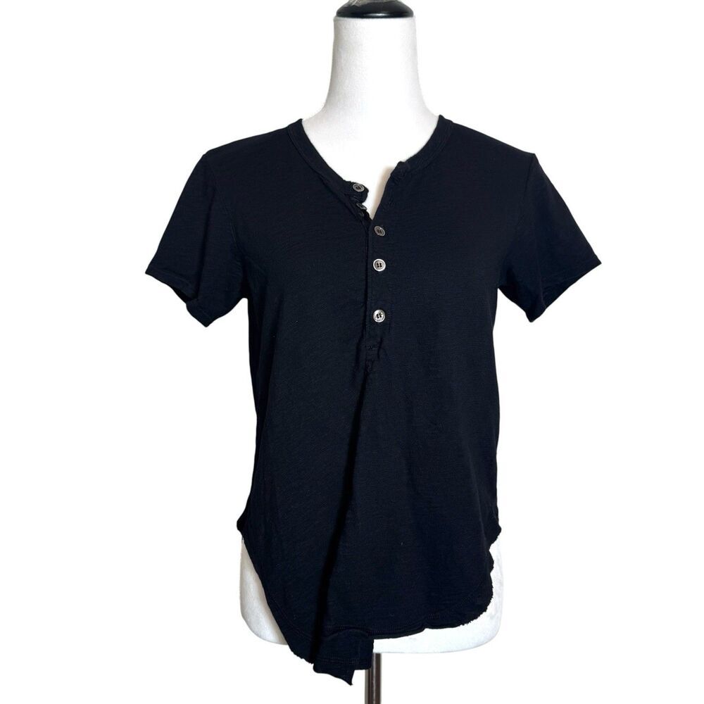 Wilt Cotton Slub Henley T-Shirt Size XS Black High Low Hem Minimalist Luxury